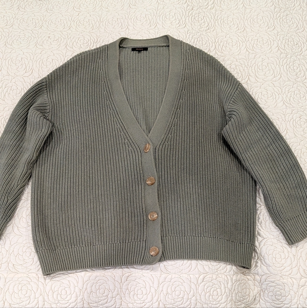 Quince Sage Green Oversized Ribbed Cardigan, Size M